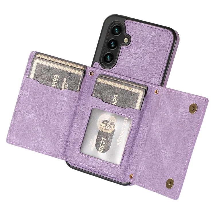 For Samsung Galaxy A14 5G / 4G Case RFID Blocking Wallet Leather Coated TPU Phone Cover - Purple