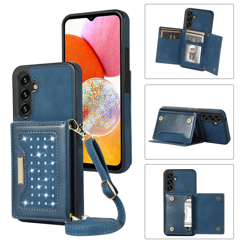 For Samsung Galaxy A14 5G / 4G Case RFID Blocking Wallet Leather Coated TPU Phone Cover - Blue