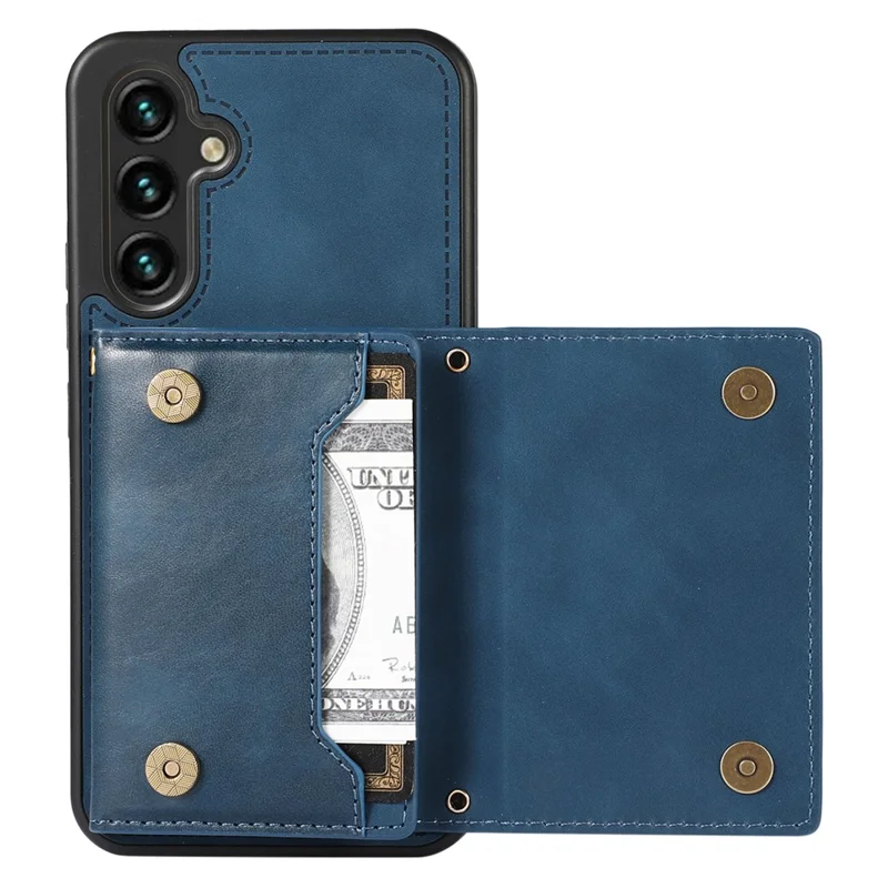 For Samsung Galaxy A14 5G / 4G Case RFID Blocking Wallet Leather Coated TPU Phone Cover - Blue