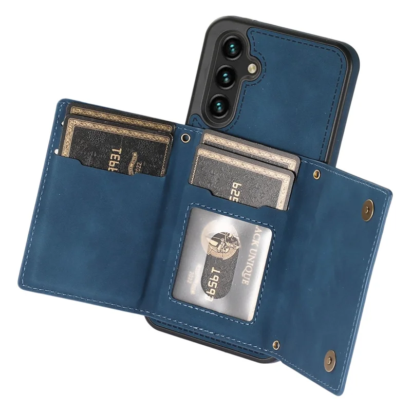 For Samsung Galaxy A14 5G / 4G Case RFID Blocking Wallet Leather Coated TPU Phone Cover - Blue