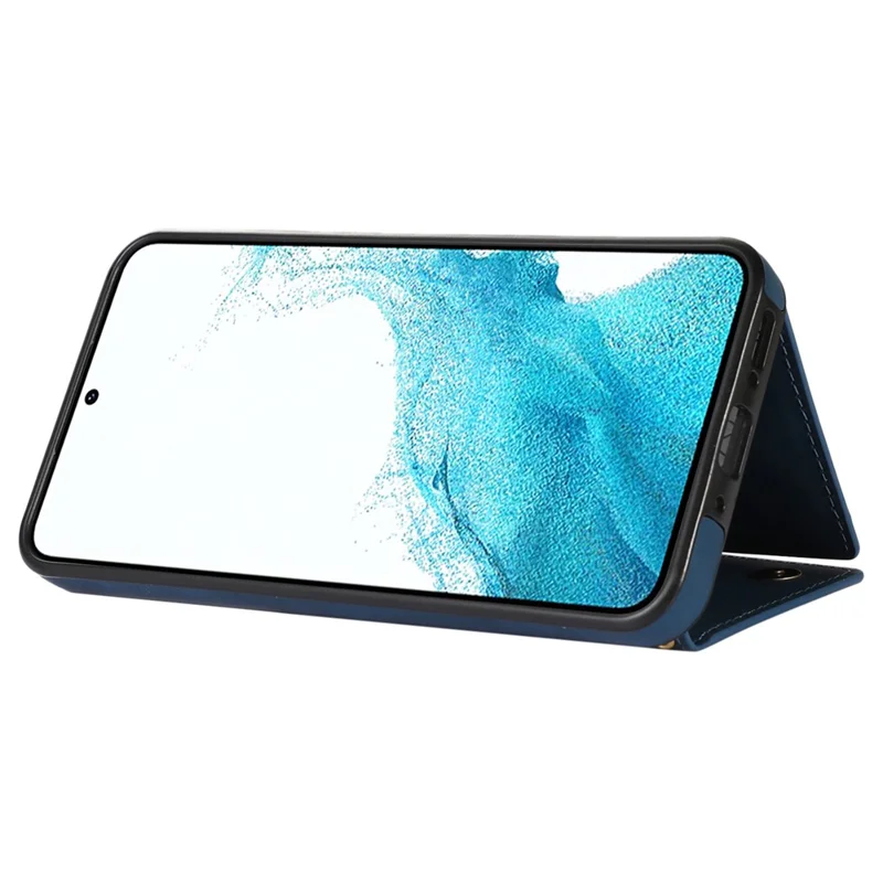 For Samsung Galaxy A14 5G / 4G Case RFID Blocking Wallet Leather Coated TPU Phone Cover - Blue