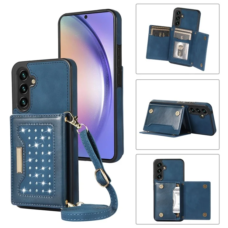 Für Samsung Galaxy A54 5G Case TPU Leder Handyhülle RFID-Blocking-Geldbörse mit Schlüsselband - Blau