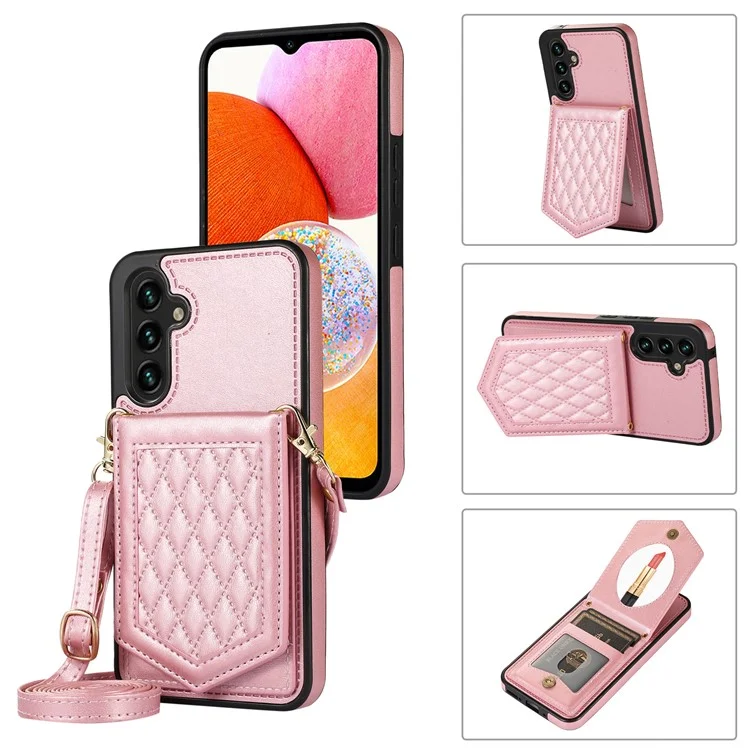 Per Samsung Galaxy A14 5G / 4G Custodia in TPU e Pelle Telefono Cover RFID Blocking Specchio Nascosto - Rose Gold