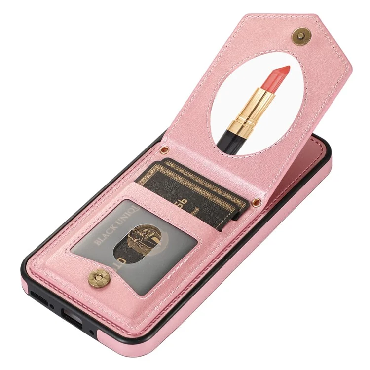 Per Samsung Galaxy A14 5G / 4G Custodia in TPU e Pelle Telefono Cover RFID Blocking Specchio Nascosto - Rose Gold