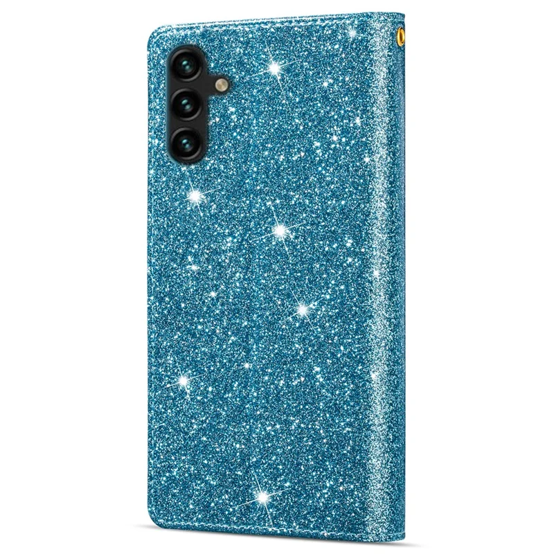 Per Samsung Galaxy S23 FE Wallet Case Shiny Glitter Zipper Leather Phone Cover - Blu