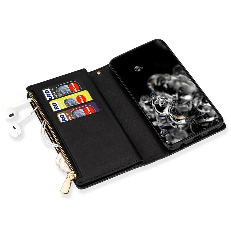 Pour Xiaomi Redmi Note 13 5G Case Zipper Wallet PU Leather Glitter Phone Cover - Noir