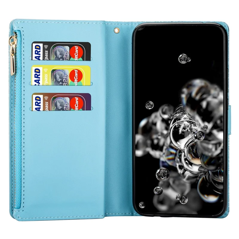 For Xiaomi Redmi Note 13 5G Case Zipper Wallet PU Leather Glitter Phone Cover - Blue