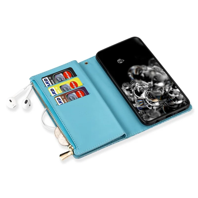 For Xiaomi Redmi Note 13 5G Case Zipper Wallet PU Leather Glitter Phone Cover - Blue