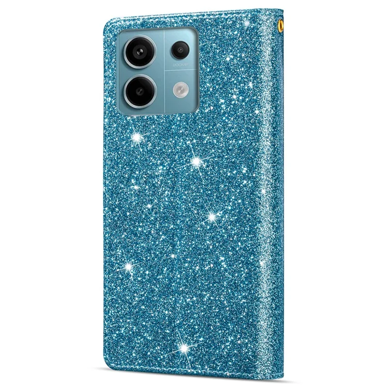 For Xiaomi Redmi Note 13 5G Case Zipper Wallet PU Leather Glitter Phone Cover - Blue