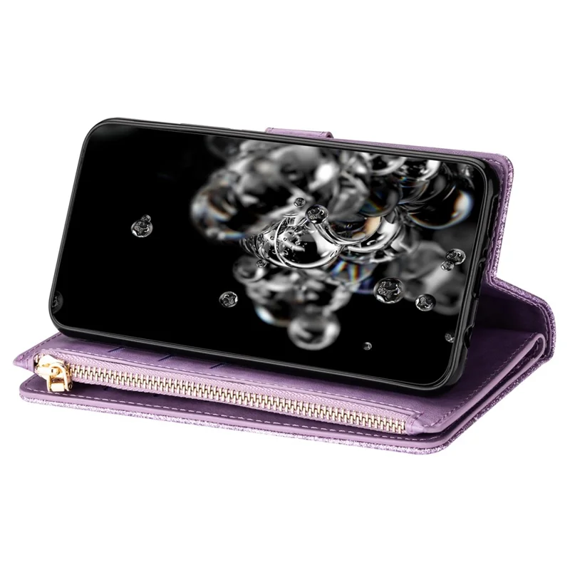 For Samsung Galaxy A35 5G Leather Case Zipper Wallet Phone Cover with Folding Stand - Purple