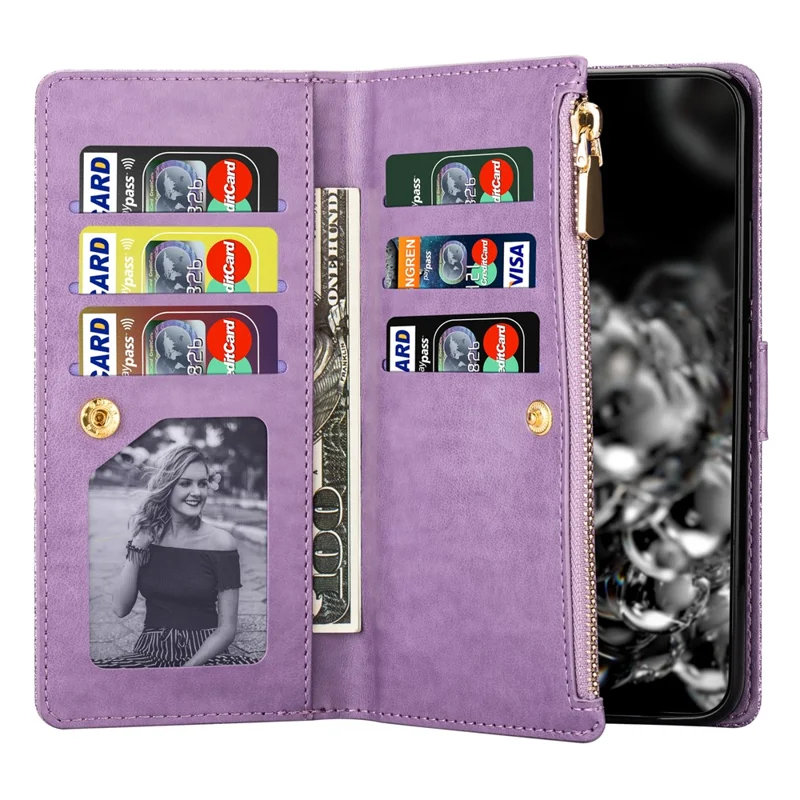For Samsung Galaxy A35 5G Leather Case Zipper Wallet Phone Cover with Folding Stand - Purple
