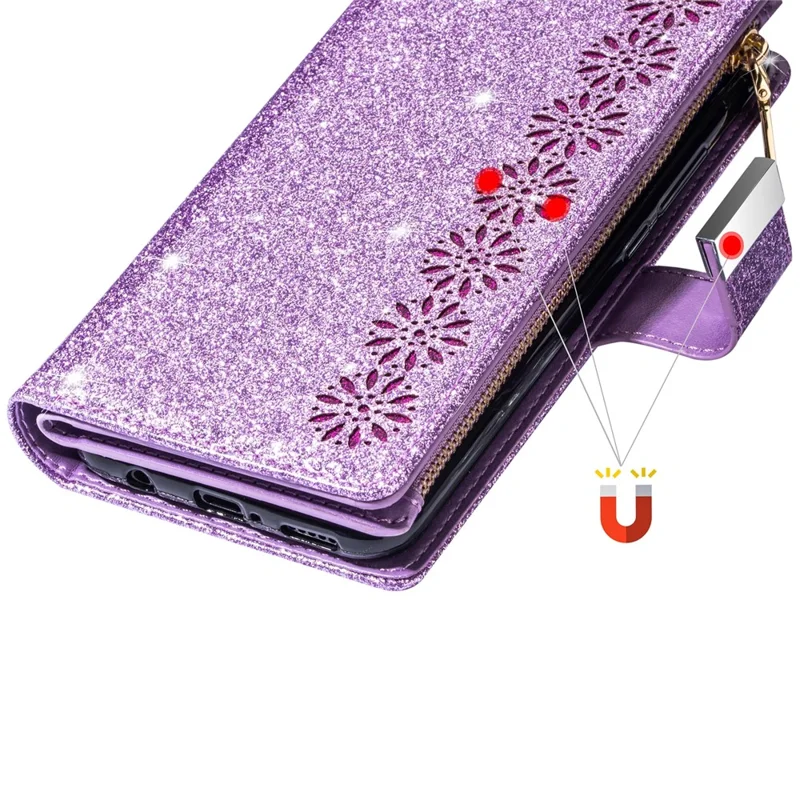For Samsung Galaxy A35 5G Leather Case Zipper Wallet Phone Cover with Folding Stand - Purple