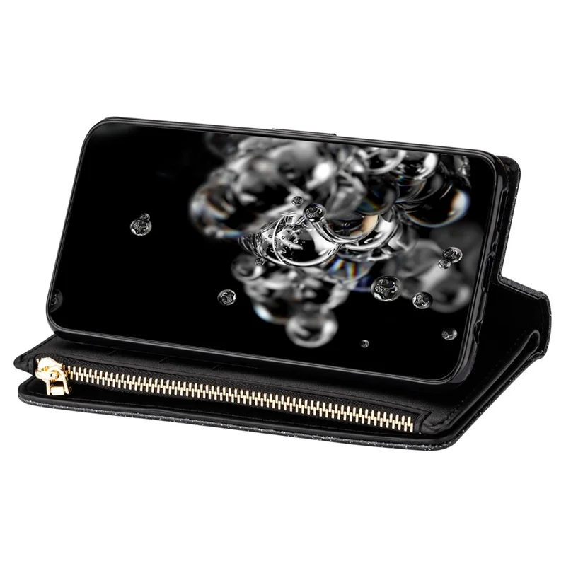 For Xiaomi Redmi Note 13 Pro 5G / Poco X6 5G Case Leather Phone Cover Glitter Surface - Black