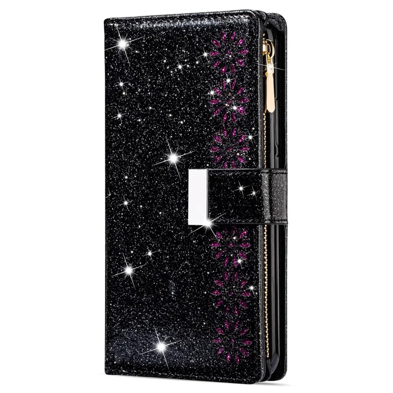 For Xiaomi Redmi Note 13 Pro 5G / Poco X6 5G Case Leather Phone Cover Glitter Surface - Black
