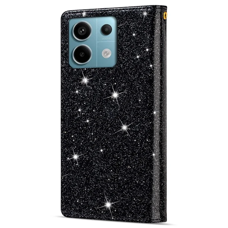 For Xiaomi Redmi Note 13 Pro 5G / Poco X6 5G Case Leather Phone Cover Glitter Surface - Black