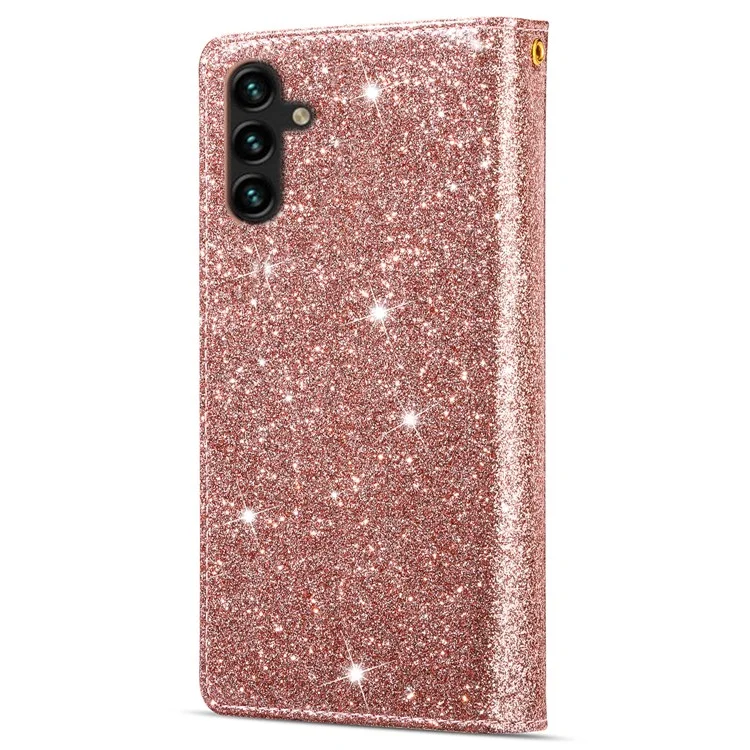 Für Samsung Galaxy A25 5G (global) (161,0 x 76,5 x 8,3 mm) Wallet Case Glitter Lederbezug - Roségold