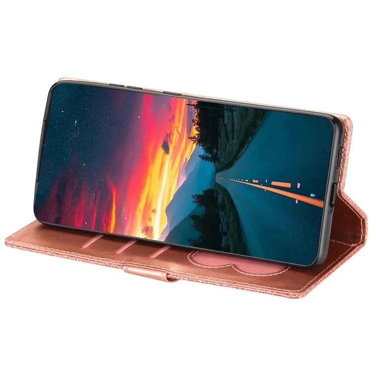 For Xiaomi Redmi Note 13 5G Case Stand Glitter Phone Leather Cover Zipper Pocket - Rose Gold