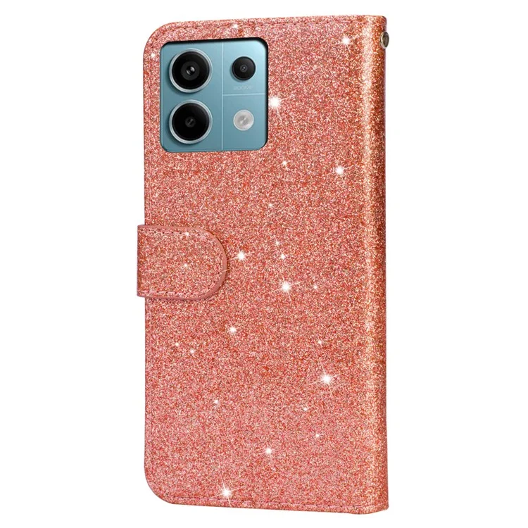 For Xiaomi Redmi Note 13 5G Case Stand Glitter Phone Leather Cover Zipper Pocket - Rose Gold
