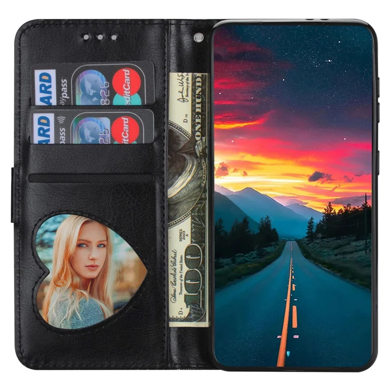 For Xiaomi Redmi Note 13 5G Case Stand Glitter Phone Leather Cover Zipper Pocket - Black