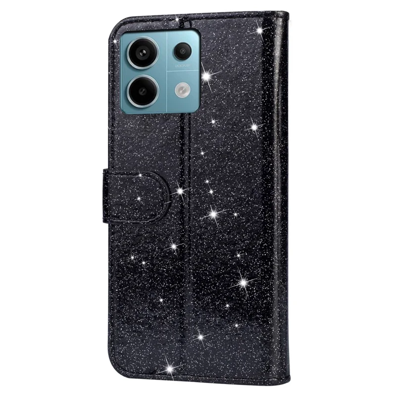 For Xiaomi Redmi Note 13 5G Case Stand Glitter Phone Leather Cover Zipper Pocket - Black