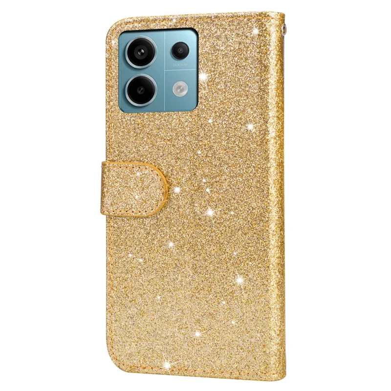 Pour Xiaomi Redmi Note 13 5G Case Stand Glitter Phone Leather Cover Zipper Pocket - Or
