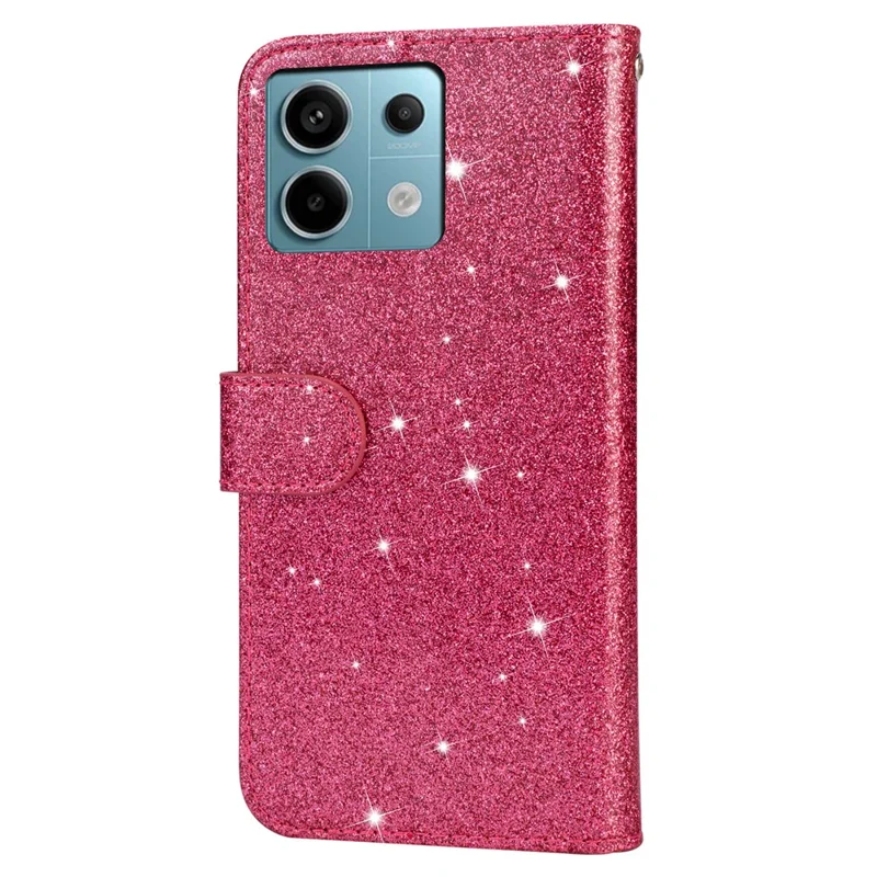 Für Xiaomi Redmi Note 13 5G Hülle Ständer Glitzer Telefonlederhülle Reißverschlussfach - Rose
