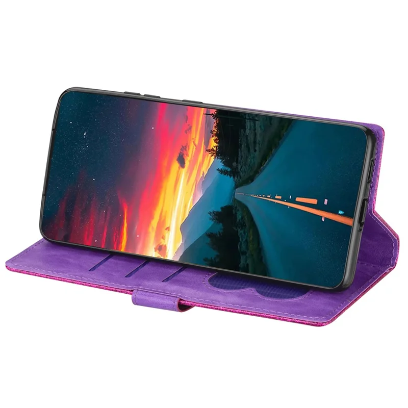 For Xiaomi Redmi Note 13 5G Case Stand Glitter Phone Leather Cover Zipper Pocket - Purple