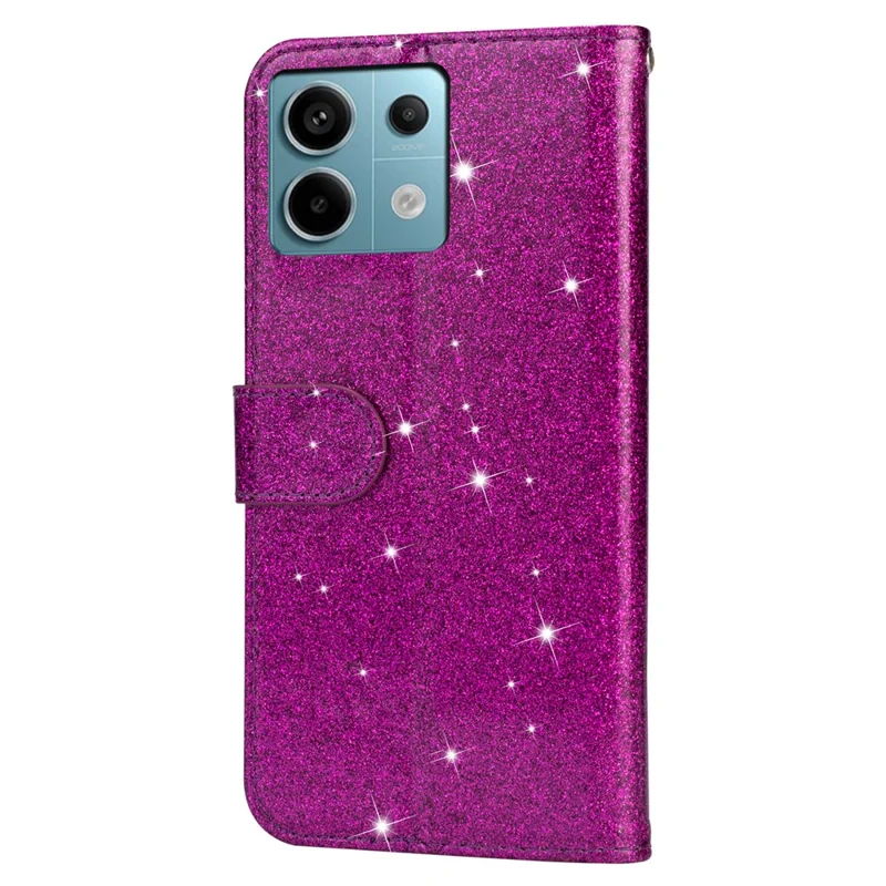 For Xiaomi Redmi Note 13 5G Case Stand Glitter Phone Leather Cover Zipper Pocket - Purple