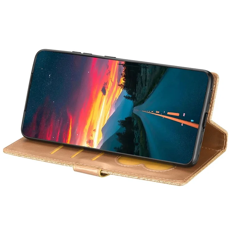 For Samsung Galaxy S23 FE Case Zipper Pocket Glitter Leather Phone Cover - Gold