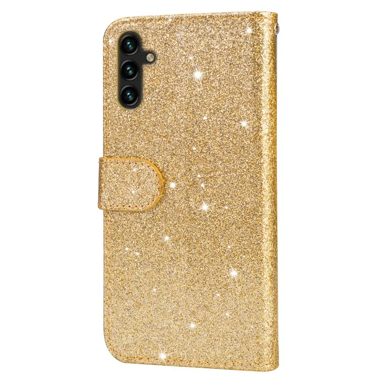 For Samsung Galaxy S23 FE Case Zipper Pocket Glitter Leather Phone Cover - Gold