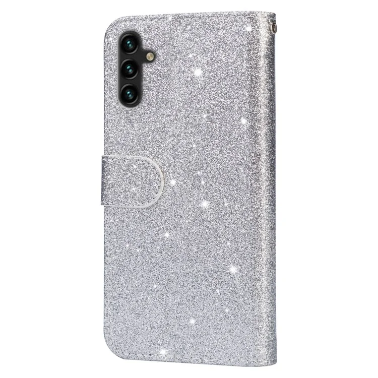 Per Samsung Galaxy S23 FE Case Custodia Cerniera Tasca Glitter Pelle - Argento