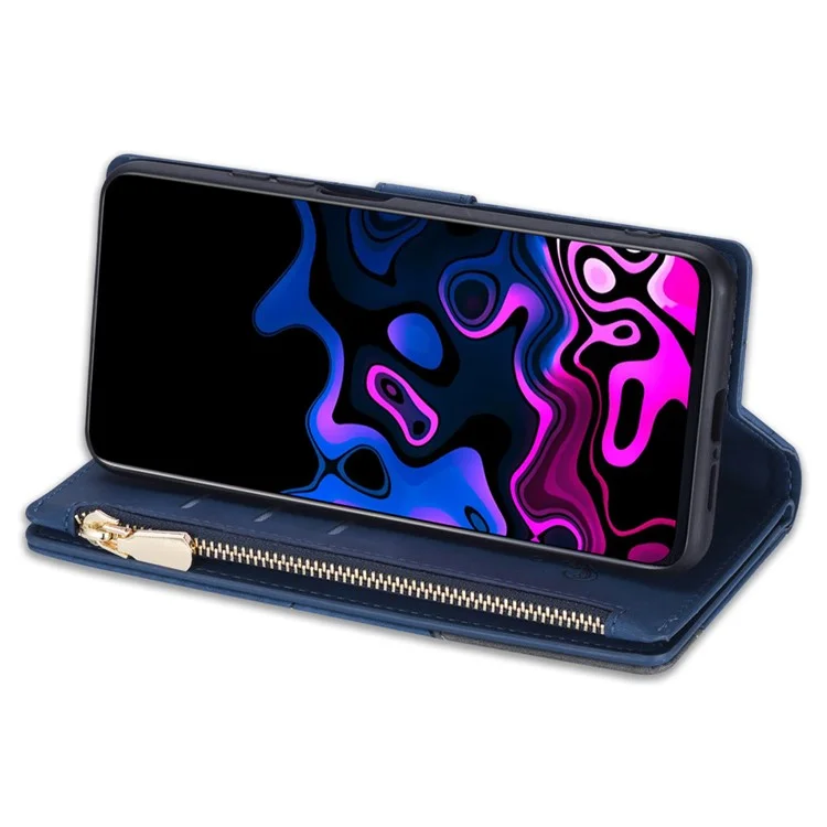 Color Splicing Case for Xiaomi Redmi Note 13 5G Phone Cover Zipper Pocket Wallet Shell - Blue
