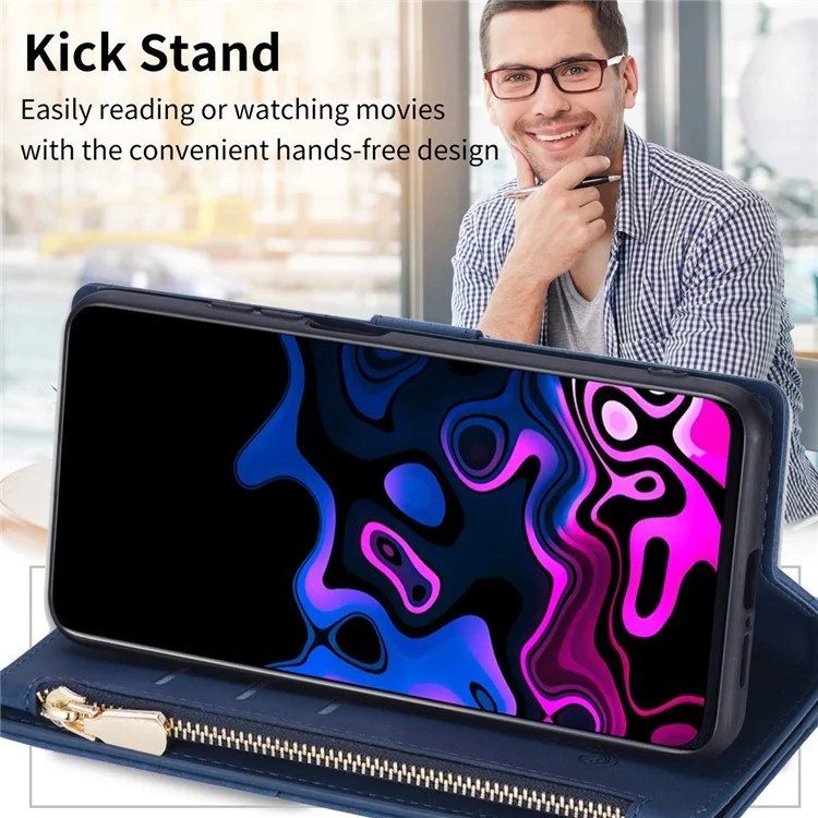 Color Splicing Case for Xiaomi Redmi Note 13 5G Phone Cover Zipper Pocket Wallet Shell - Blue