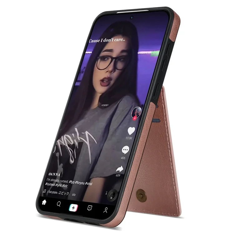 Чехол N.BEKUS для Samsung Galaxy S23 FE из искусственной кожи с держателем для карт и подставкой - розовый