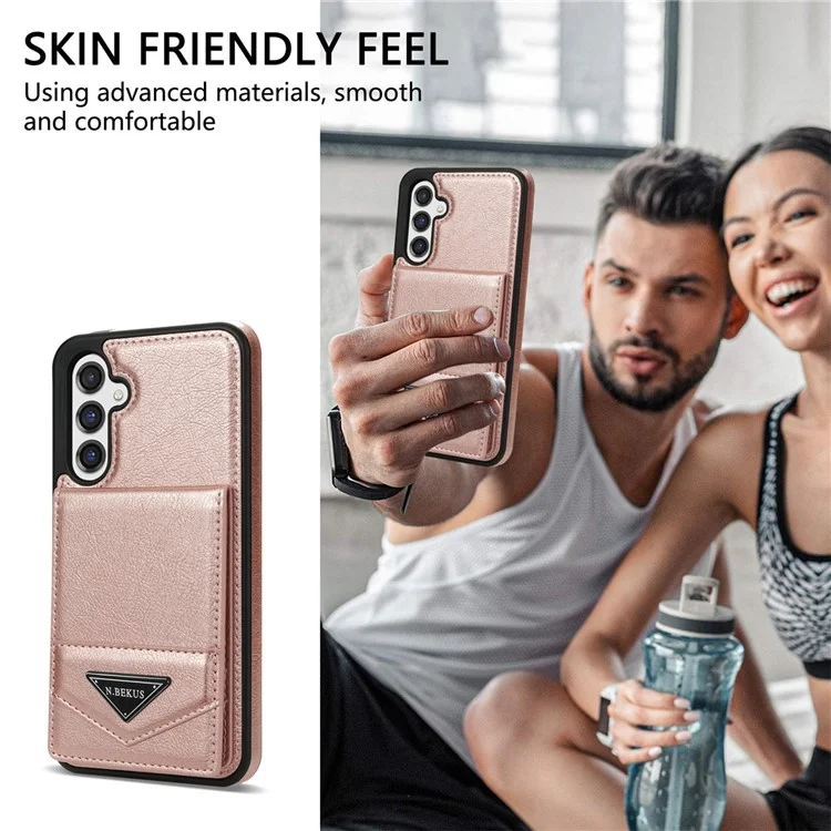 Чехол N.BEKUS для Samsung Galaxy S23 FE из искусственной кожи с держателем для карт и подставкой - розовый