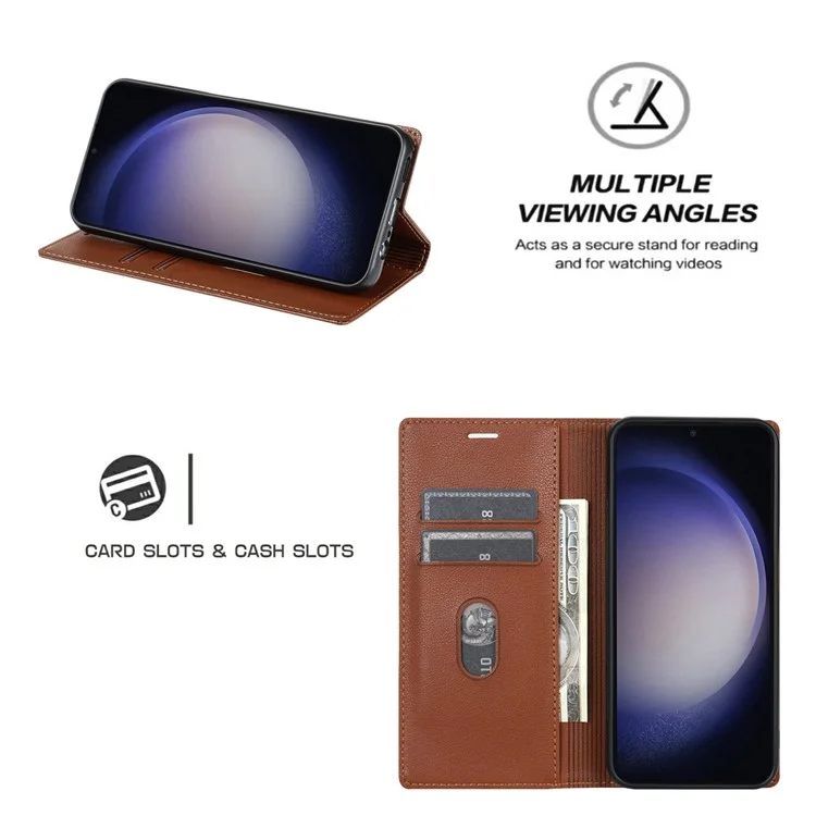 BKS-001 For Xiaomi Redmi Note 13 Pro 5G / Poco X6 5G Magnetic Phone Case Bump Proof Leather Cover - Brown