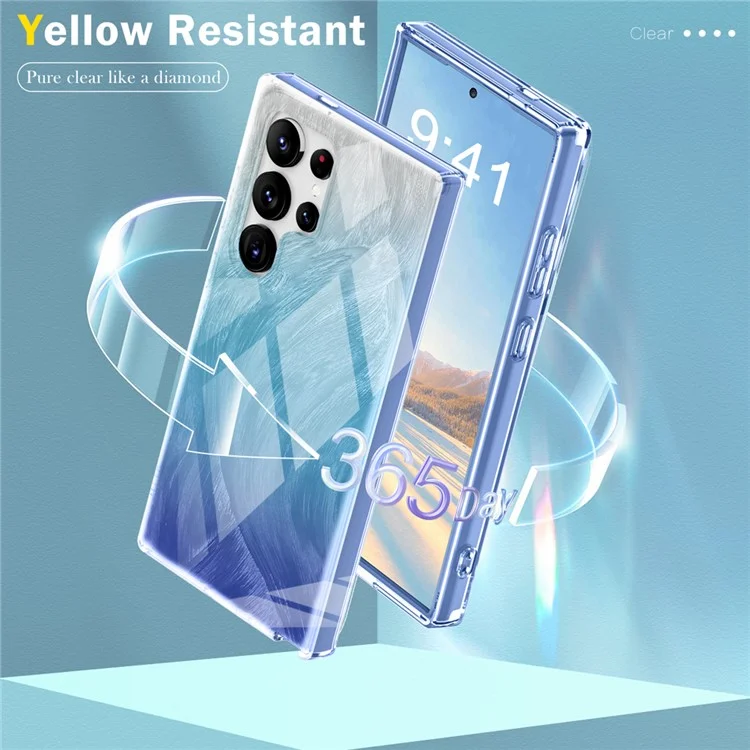 For Samsung Galaxy S24 Ultra Cell Phone Case Gradient Feather PC+TPU Shell - Blue