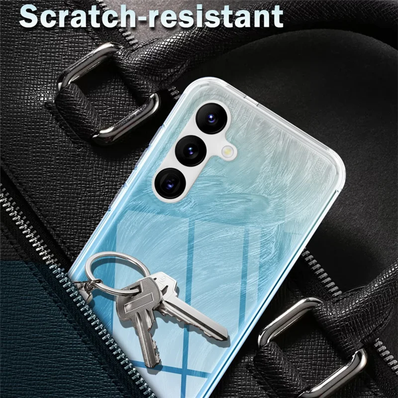 For Samsung Galaxy S24 Case Gradient Feather Pattern PC+TPU Protective Cover - Blue