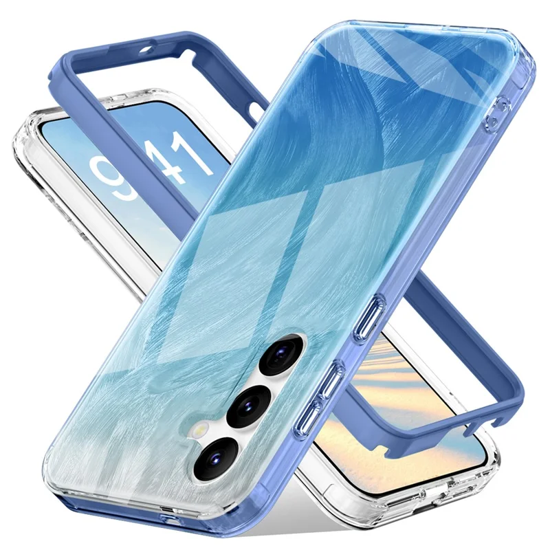 For Samsung Galaxy S24 Case Gradient Feather Pattern PC+TPU Protective Cover - Blue