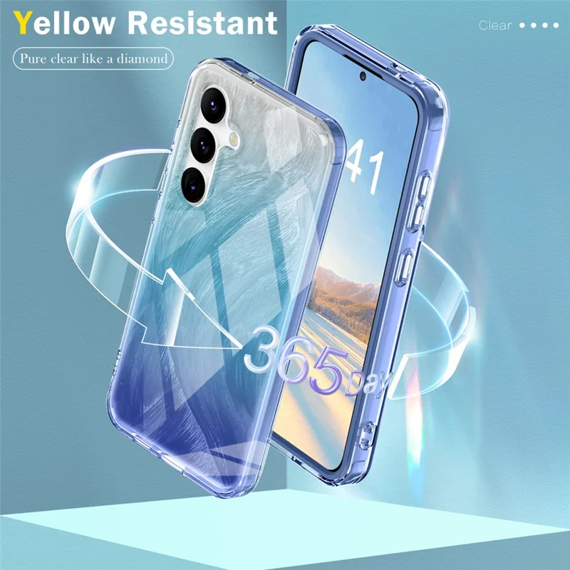 For Samsung Galaxy S24 Case Gradient Feather Pattern PC+TPU Protective Cover - Blue