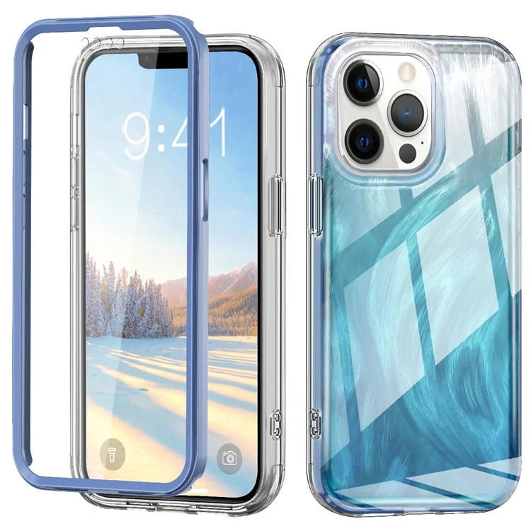 Für iPhone 13 Pro Max 6,7 Zoll Hülle Gradient Feather Pattern Camera Protection Phone Cover - Blau