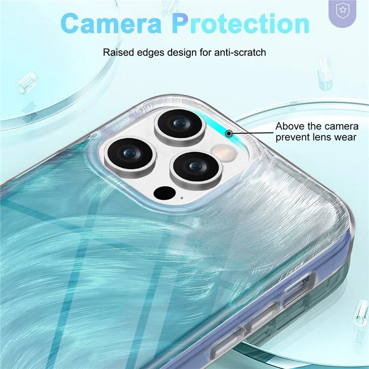 Für iPhone 13 Pro Max 6,7 Zoll Hülle Gradient Feather Pattern Camera Protection Phone Cover - Blau