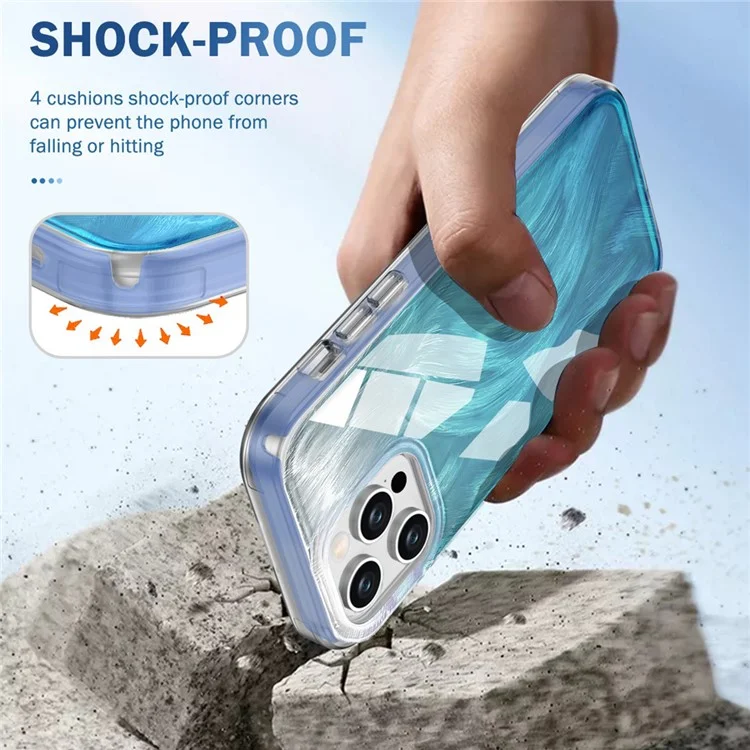 Für iPhone 13 Pro Max 6,7 Zoll Hülle Gradient Feather Pattern Camera Protection Phone Cover - Blau