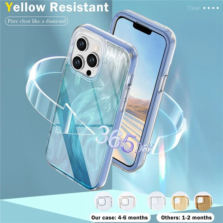 For iPhone 13 Pro Max 6.7 inch Case Gradient Feather Pattern Camera Protection Phone Cover - Blue