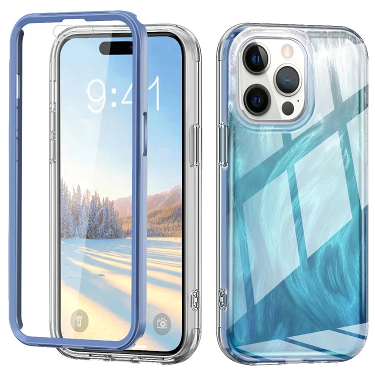 Für iPhone 14 Pro Max Hülle PC+TPU Rundum-Schockabsorber Gradient Feather Handyhülle - Blau