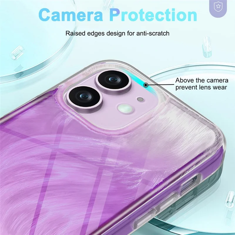 For iPhone 11 Feather Pattern Case Gradient PC+TPU Protective Phone Cover with Screen Protector - Purple