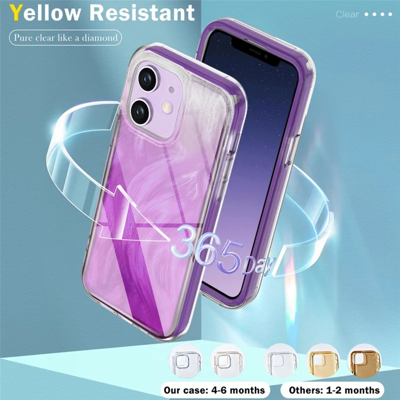 For iPhone 11 Feather Pattern Case Gradient PC+TPU Protective Phone Cover with Screen Protector - Purple