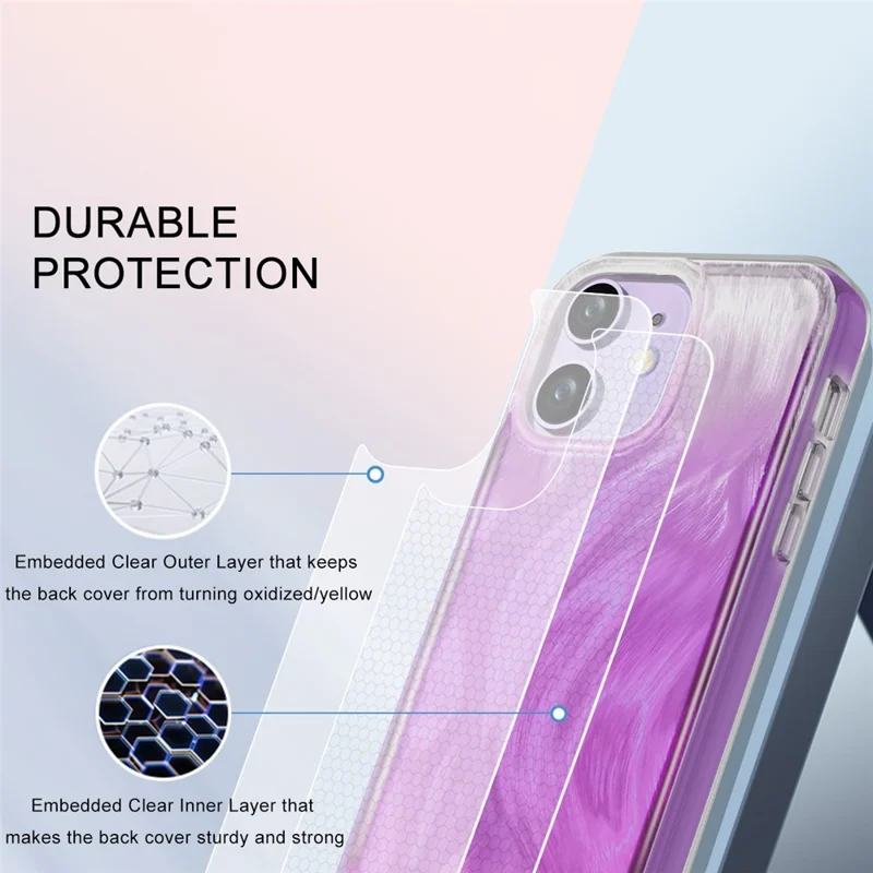 For iPhone 11 Feather Pattern Case Gradient PC+TPU Protective Phone Cover with Screen Protector - Purple