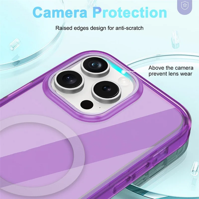 For iPhone 15 Pro Max Case Compatible with MagSafe PC + TPU Clear Phone Cover with PET Screen Film - Dark Purple