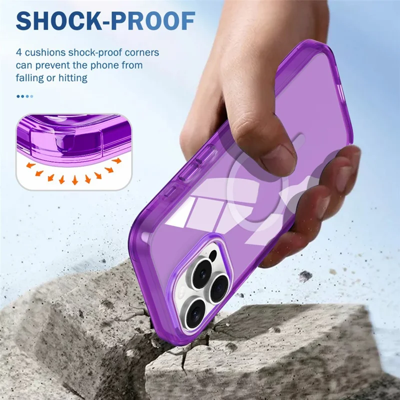 For iPhone 15 Pro Max Case Compatible with MagSafe PC + TPU Clear Phone Cover with PET Screen Film - Dark Purple